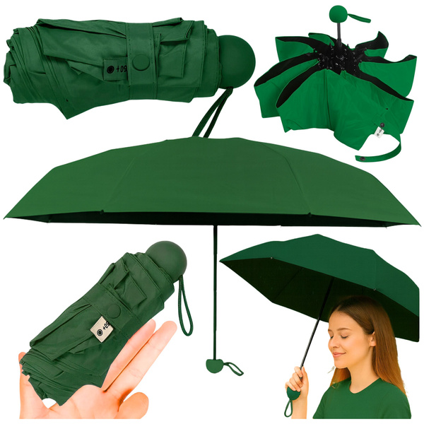 Folding Pocket Umbrella with UV Protection UPF 50+ Green Case 90 cm