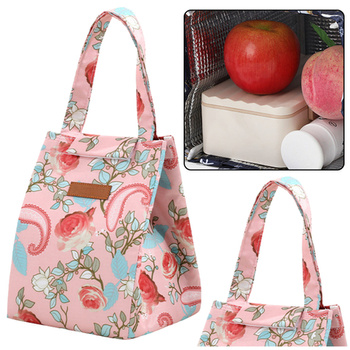 Thermoisolierende Frühstücks-Lunchtasche, rosa Blumen, 25 cm