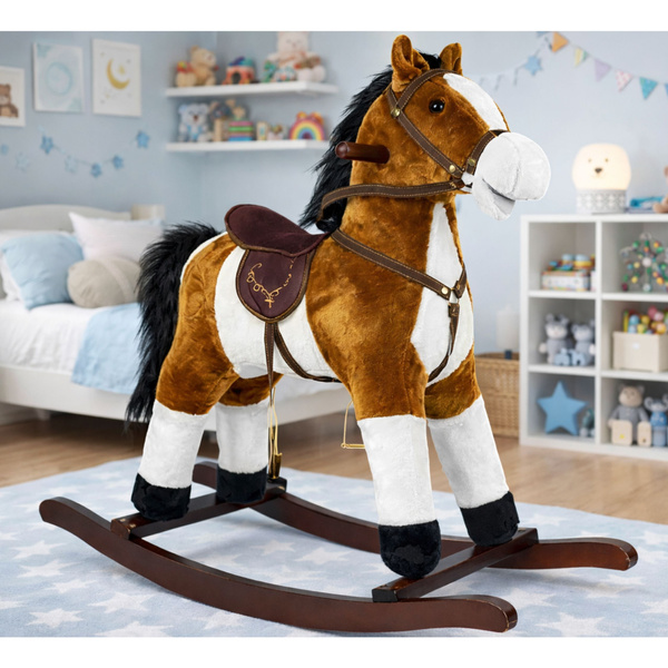 Rocking Horse Moves Mouth Tail Sounds Light Brown 74 cm