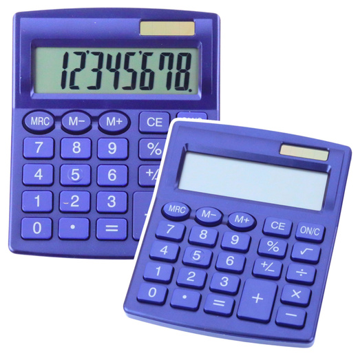 Klassischer 8-stelliger LCD-Solarrechner in Marineblau für Büro und Schule