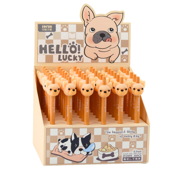 Gelstift mit Mops-Hund, blau-beige Tinte, 0,5 mm