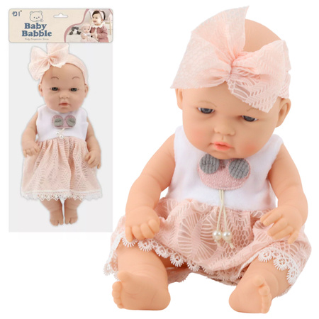 Babypuppe im rosa Kleid, mit Haarband, beweglichen Armen und Beinen, 30 cm