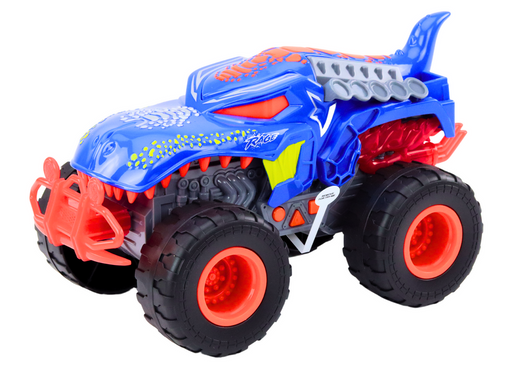 Offroad-Auto-Dinosaurier-Velociraptor-Lichtergeräusche fahren blau