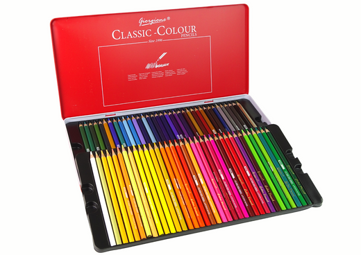 Set of 72 Art Crayons Metal Container
