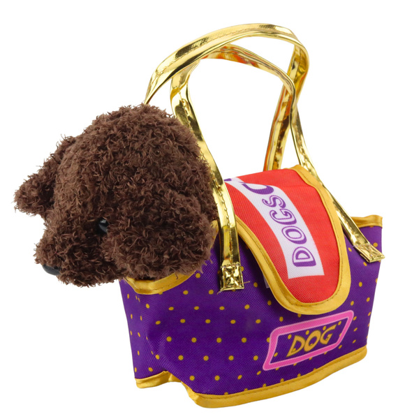 Poodle Dog in Velcro Bag, Cuddly Toy, Dark Brown
