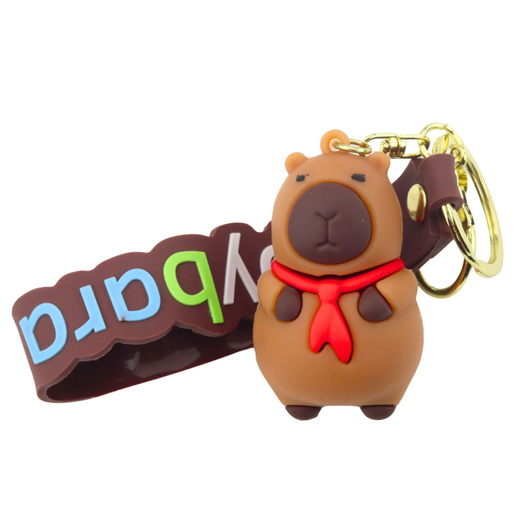 Schlüsselanhänger Capybara Figur mit rotem Schal Anhänger Karabinerring