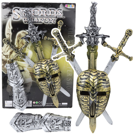 Knight Set 3 Swords Mask Protectors Realistic Decorations