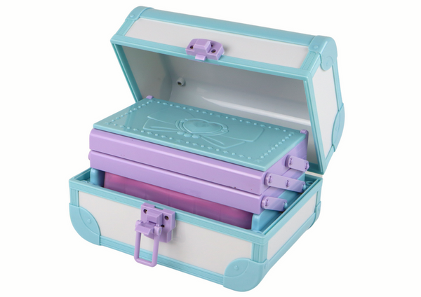 Set of beauty cosmetics for make-up doing nails in a blue case