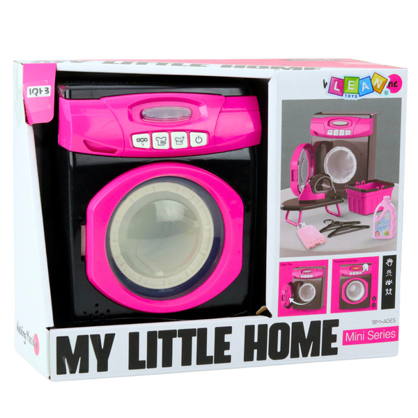 Home Appliances Set Interactive Washing Machine Lights Sounds Accessories Pink Black