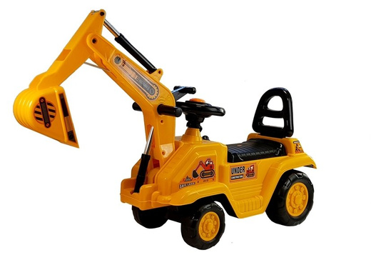 Excavator ride-on with a movable arm