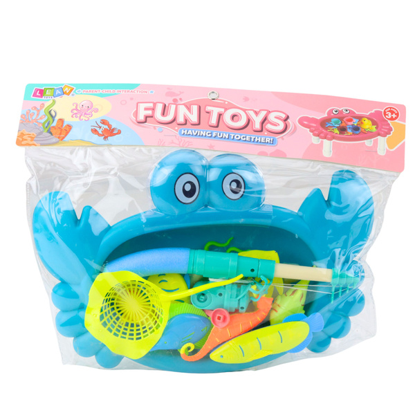 Fishing Set: Crab Table, 10 Fish, Fishing Rod, Strainer, Blue