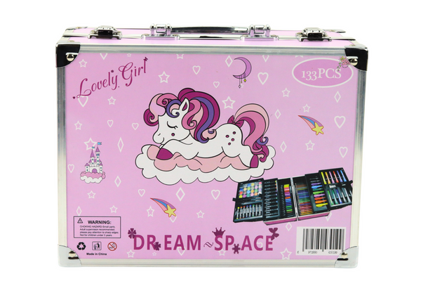 Art Set in Folding Suitcase with Unicorn 133 El