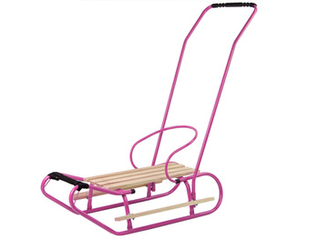 Metal Sled with Push Bar Backrest Strap Pink