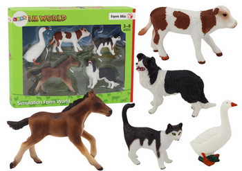 Rural Animals Figure Set 5 Pieces Horse Cow Cat Goose Dog