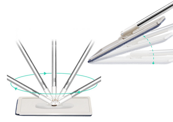 Flacher Wischmopp mit Zweikammereimer und 2 Mikrofasereinsätzen