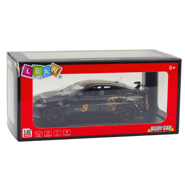 Sportwagen Metall Pullback Antrieb Lichter Geräusche Schwarz 1:32