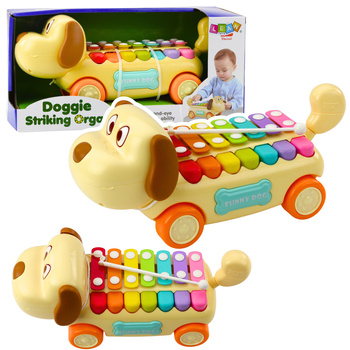 Riding Dog with Cymbals, Movable Ears, Tail, Stick on a String