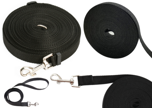 Lange Trainingsleine mit Gurtbandverschluss, Schwarz, 5 m
