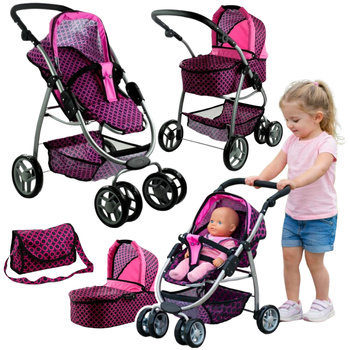 2in1 Doll Bogie and Stroller Alice - Pink With Black Dots