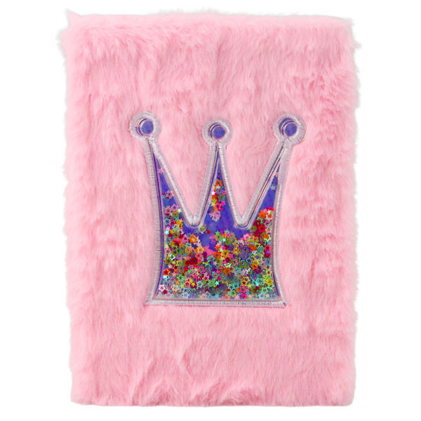 Plush Notebook Notebook Lined Crown with Confetti Pink A5 80 Sheets