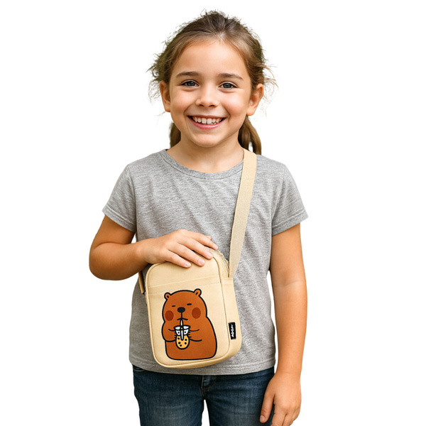 Capybara Schultertasche mit verstellbarem Riemen, Weiß, 20 x 14,5 cm
