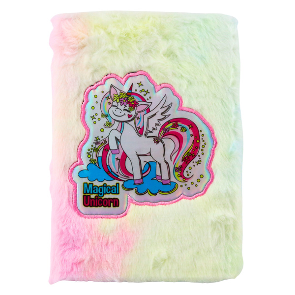 Plüschfell-Notizbuch, liniertes Notizbuch mit Einhorn, bunt, A5