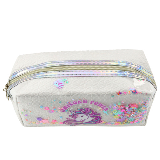 School Pencil Case With Headband Unicorn Confetti White 20cm