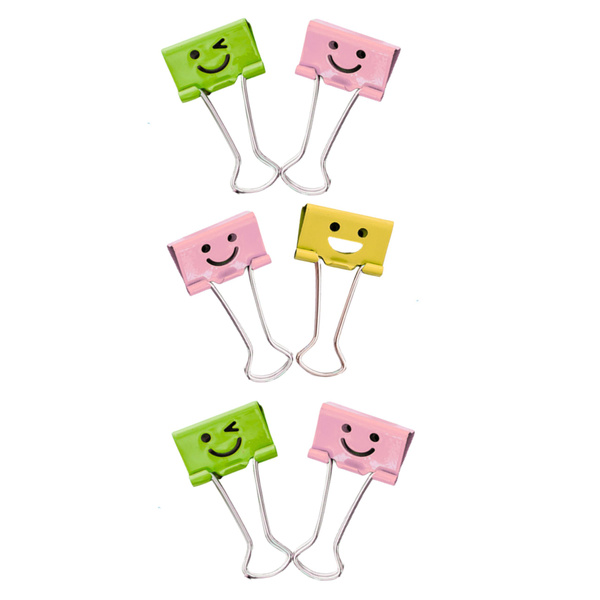 Set of Colorful Smiley Face Paper Clips 6 pcs 32mm