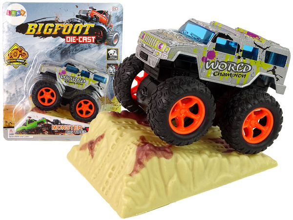 Resorak Monster Truck Pull Back Antrieb Gummireifen Metallkarosserie + Entfaltende Rampe