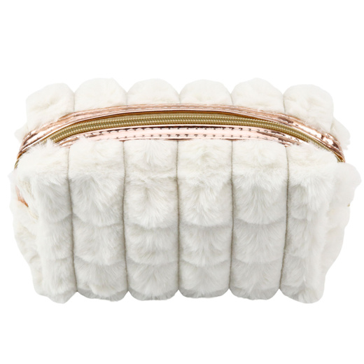 Plüsch Kosmetiktasche mit Henkel Geräumig Weiß 20cm