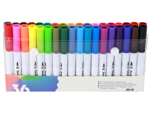 Set of 36 multi-colored double-sided markers in an organizer