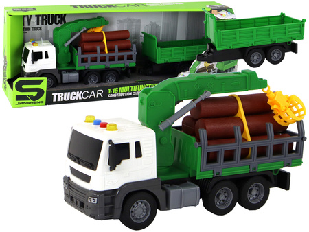 Truck With Crane Friction Drive Sounds Green Wood 1:16