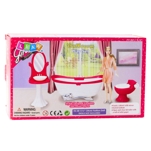 Doll's Bathroom Set: Bathtub, Toilet, Washbasin with Mirror