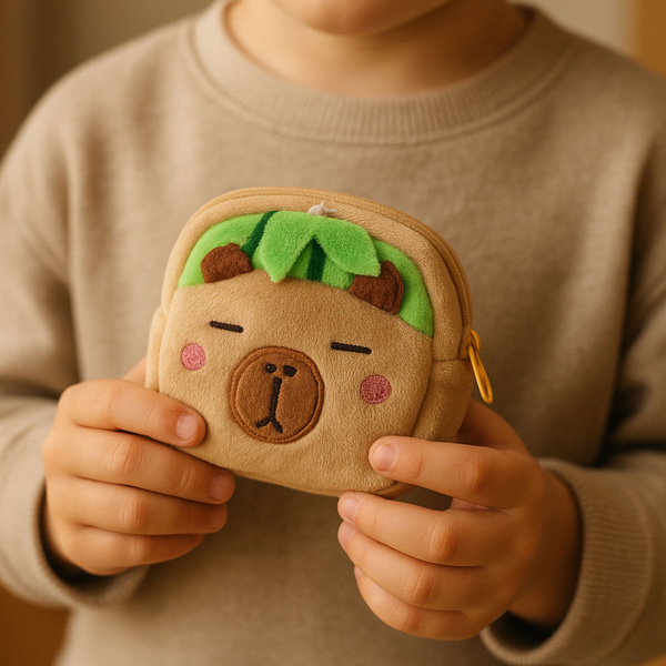 Plush Wallet with Keychain Capybara Watermelon Green 9.5 x 8 cm