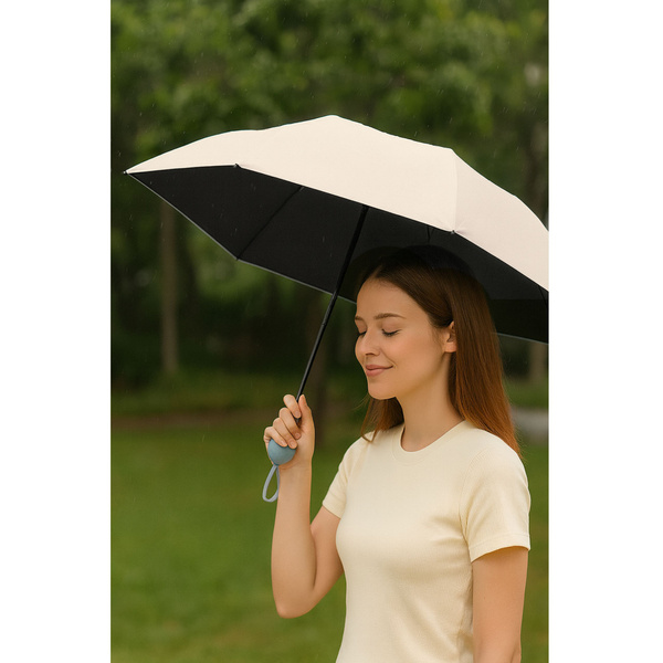 Folding Pocket Umbrella with UV Protection UPF 50+ Case Beige 90 cm