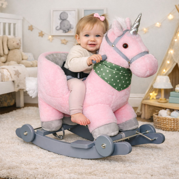 Einhorn-Schaukelpferd zum Draufsitzen, 2-in-1-Babyschaukelpferd, Rosa