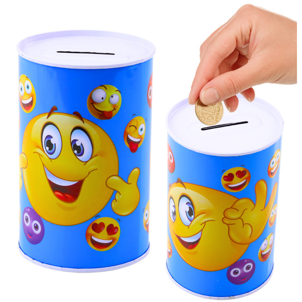 Metall-Sparschwein Emoticons Blau Braun 13 x 8cm