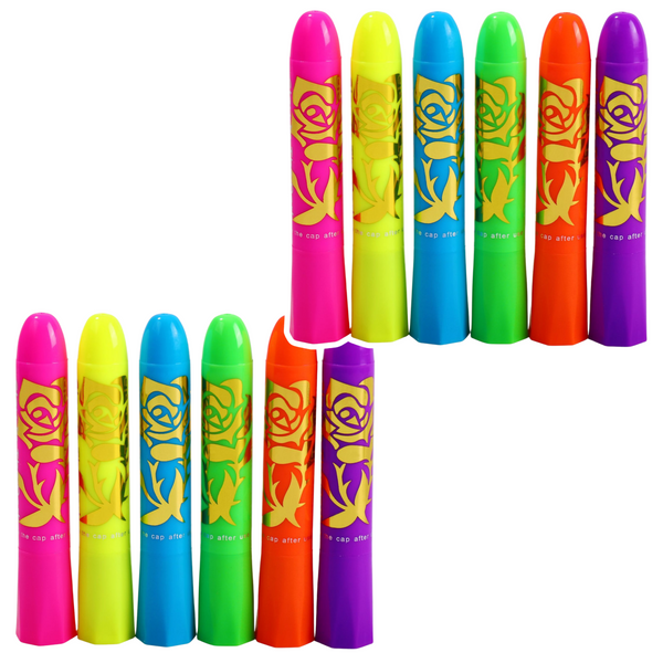 Zestaw Do Malowania Twarzy Pisaki Kredki Neonowe UV Fluorescencyjne 12szt