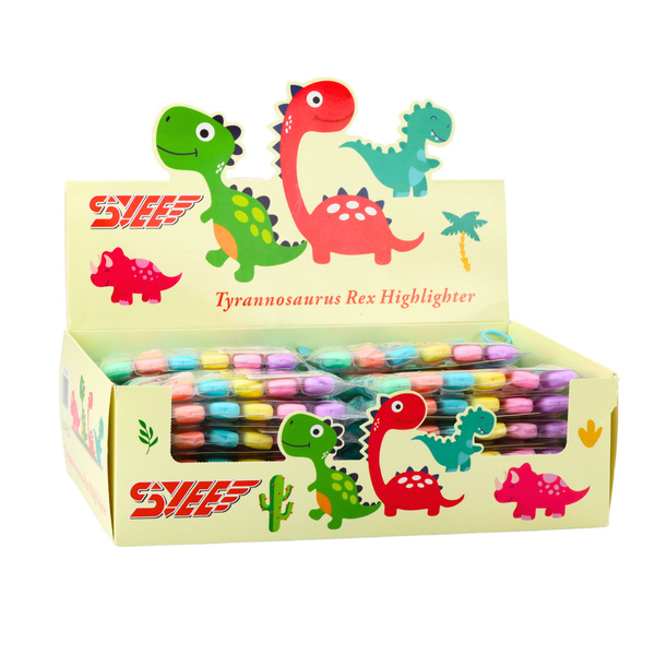 Set mit Mini-Dinosaurier-Textmarkern in einem bunten Etui, 6 Stück, 8 cm