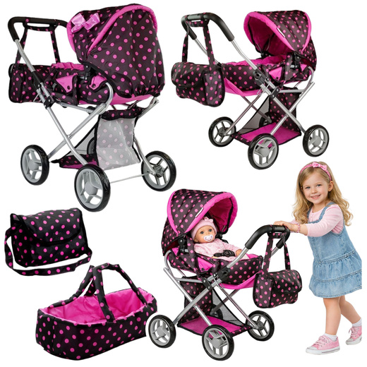 Alice Doll Kinderwagen Tragetasche Schwarz-Pink