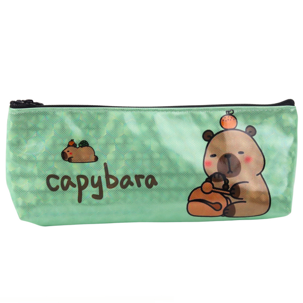 School Pencil Case Capybara Metallic Shimmering Green