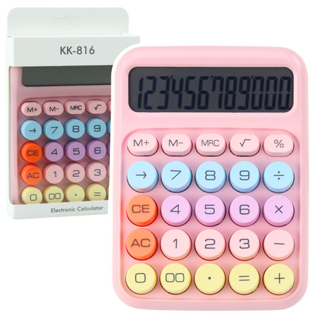 12-Digit Battery-Operated School Office Calculator KK-816 Pink