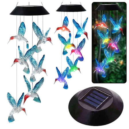 Solar Garten LED Lampen Kolibri Glocken Blau 70cm