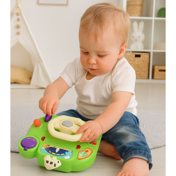 Interaktives Lenkrad für Kinder, Fahrsimulator mit Licht und Geräuschen (grün)