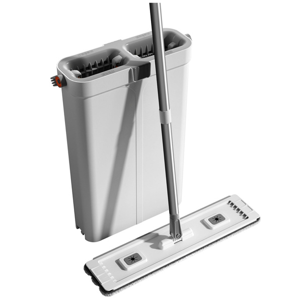 Cleaning Set: Double-Chamber Bucket, Microfiber Flat Mop