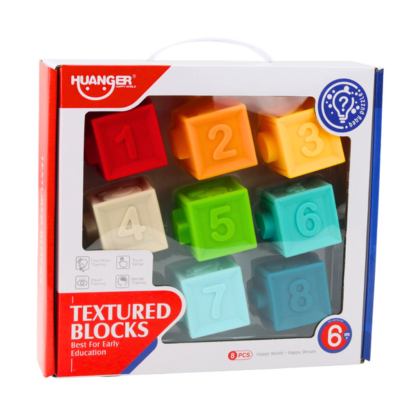 Sensorische Lernblöcke aus Gummi für Kleinkinder, Zahlen, Tiere, Muster, 8 Stück