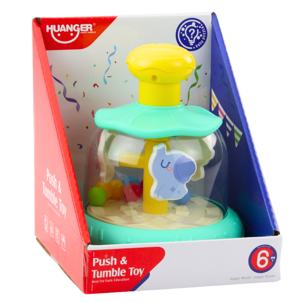 Karussell Kreisel mit Kugeln und Tieren Nilpferd Löwe Affe Grün