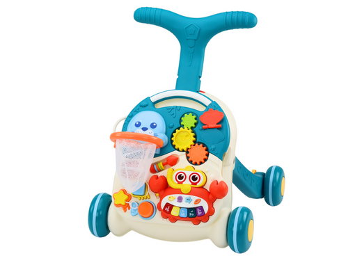 Pädagogischer Lauflernwagen, 2-in-1-Tisch, interaktives Panel, blau