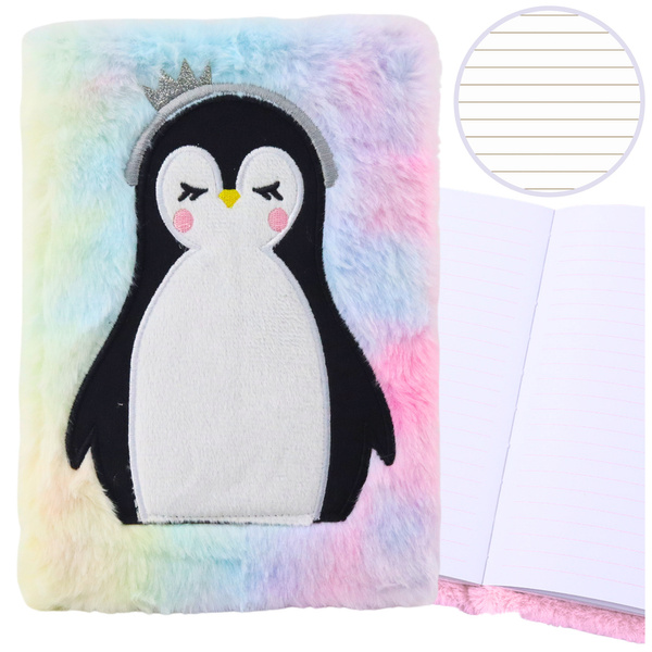 Plüschfell-Notizbuch, liniertes Notizbuch mit Pinguin, bunt, A5