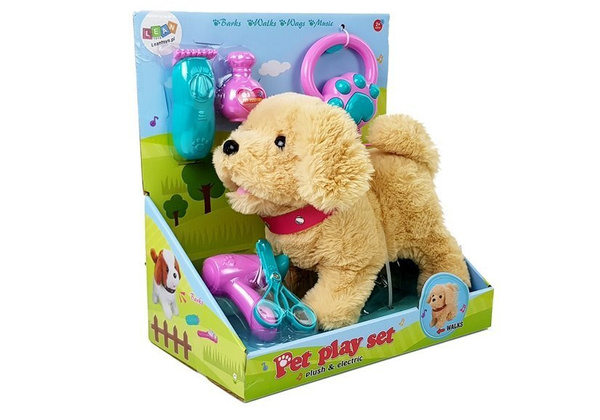Plush Dog on a Leash Battery-Powered Beige Accessories